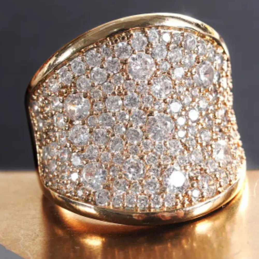 Gold Pavé Crystal Wide Band Ring